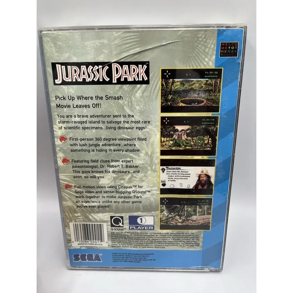 Jurassic Park Sega CD game w/ Case & Disc - Tested